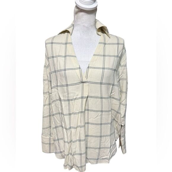 Vince long sleeve vneck wool blend blouse ~pale oat | size M - Picture 2 of 6